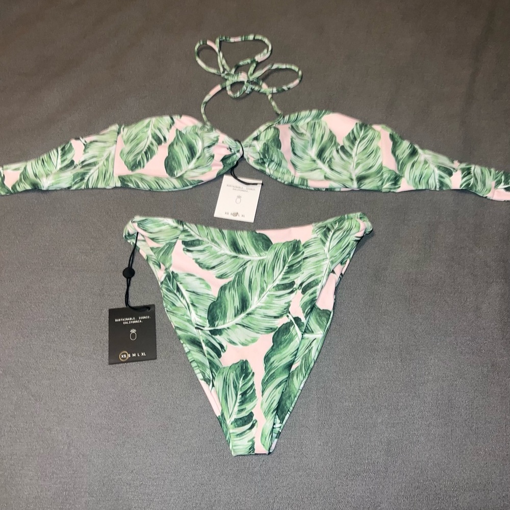 Skatie swimsuit in Beverly print. Cher top and Salty bottom